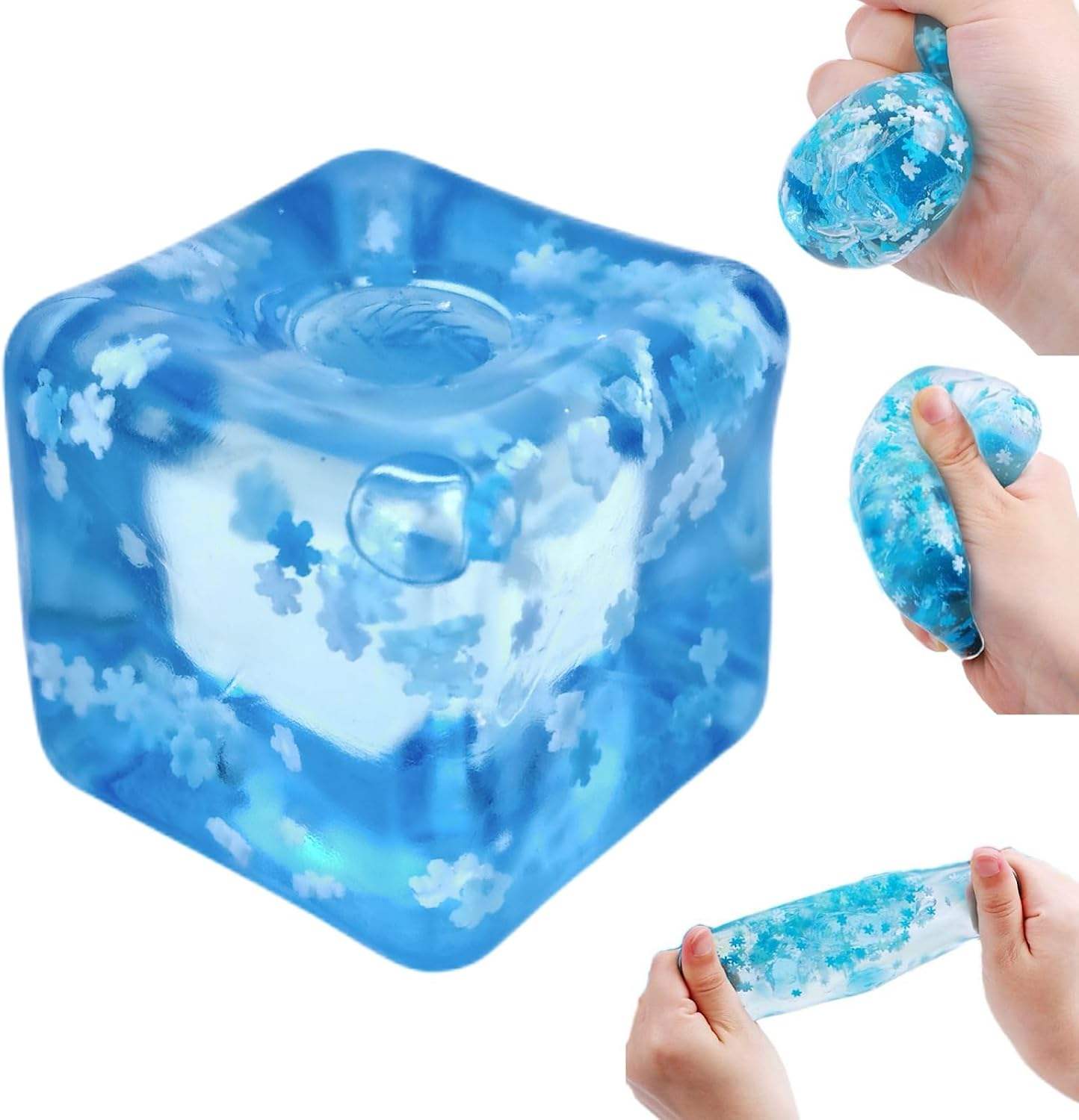Blue Ice Cube Squishy with Snowflakes