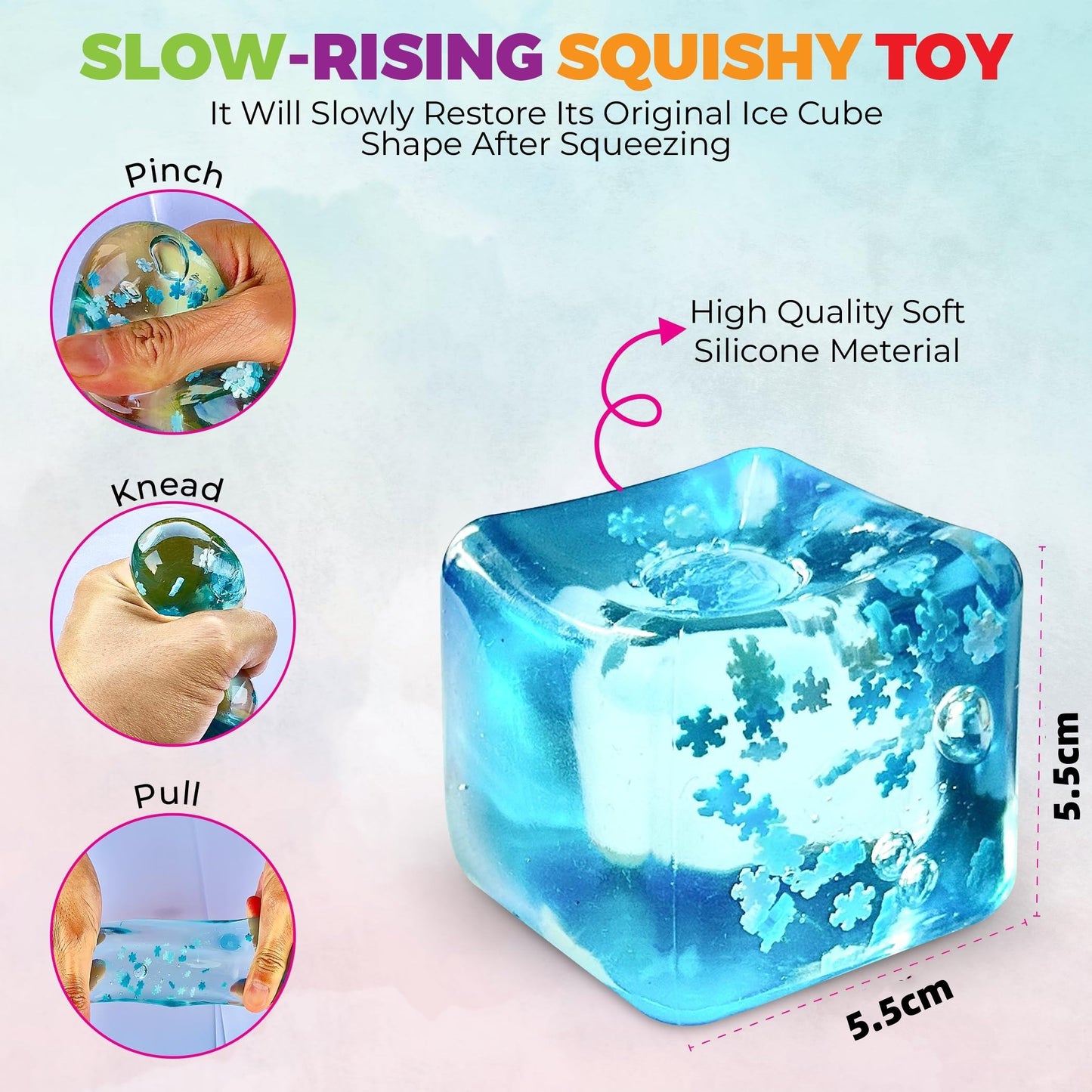 Blue Ice Cube Squishy with Snowflakes